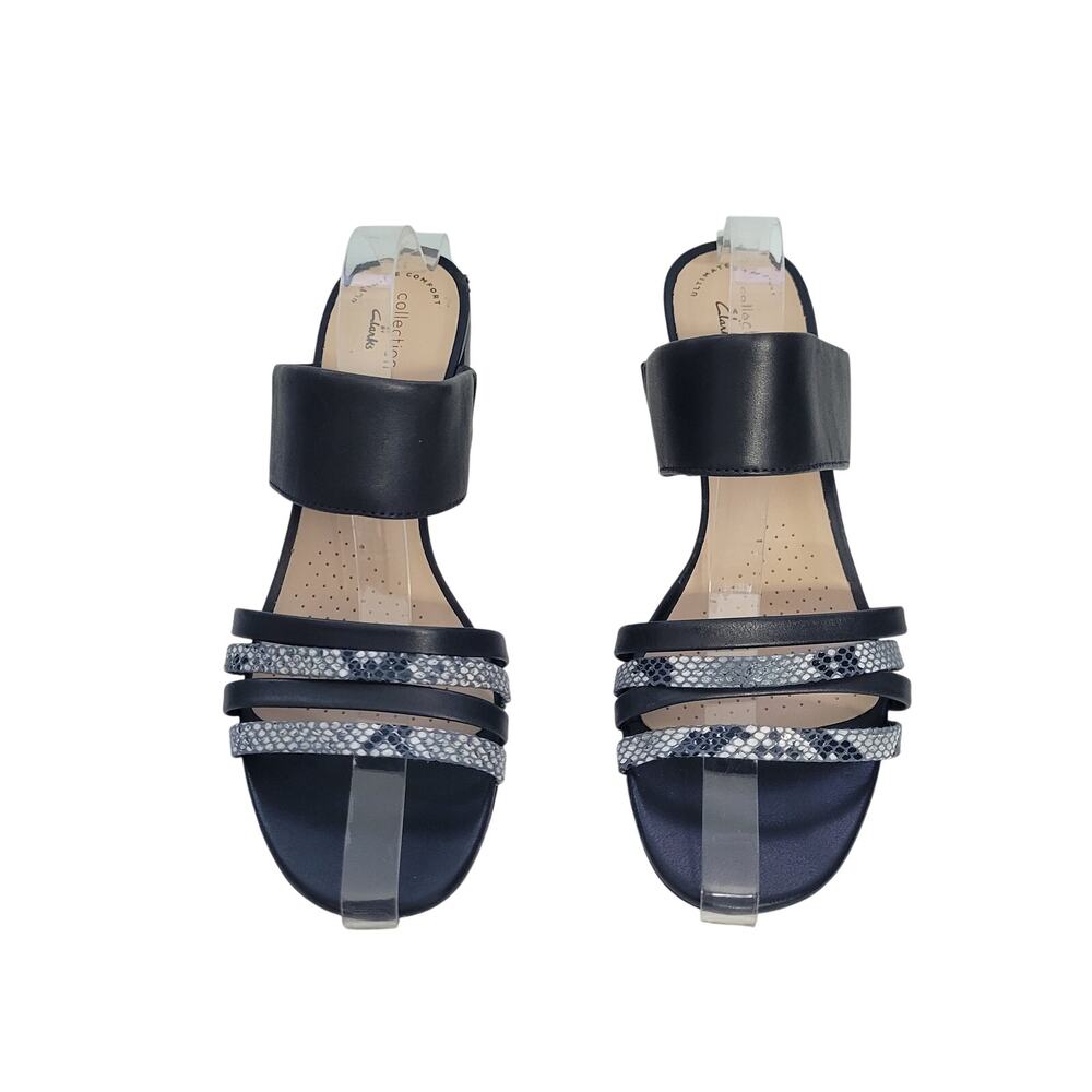 Clarks Collection Jocelynne Andi Black & Snakeskin Strappy Heel Sandals Size 9.5